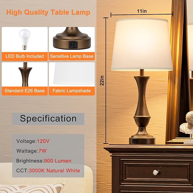 Seealle Upgraded Touch Lamps for Night Stands Set of 2 - Image 5