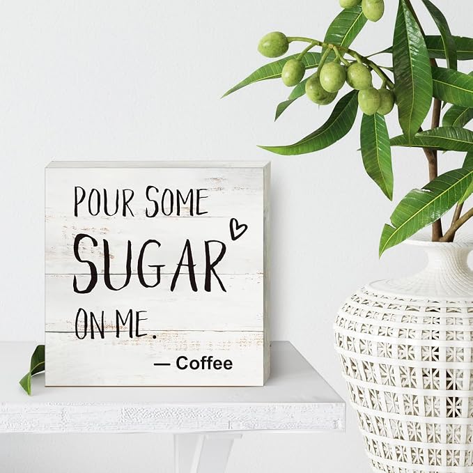 Coffee Wood Box Sign Kitchen Home Decor, Rustic Funny Pour Some Sugar on Me - Image 4