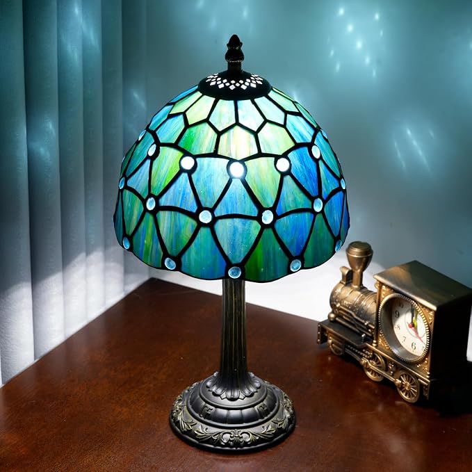 Tiffany Lamp Stained Glass Table Lamp 8X8X14 Inches Sea Blue Style Living Room - Image 3