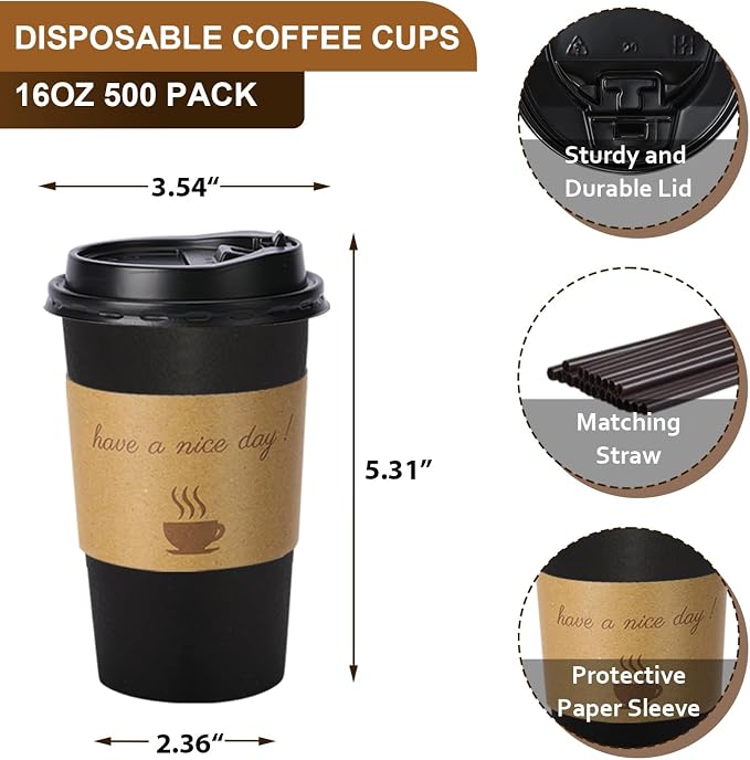 BYSNOW 500 pack 16 oz Disposable Coffee Cups - Image 2