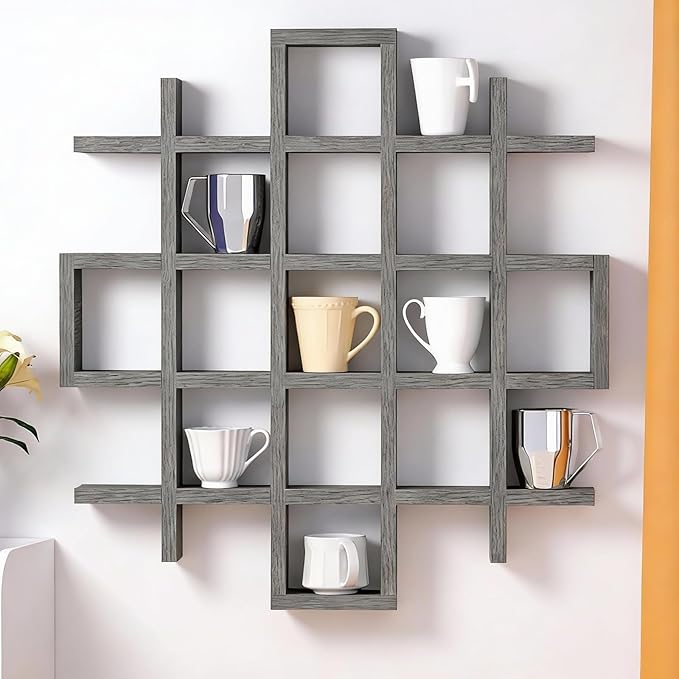 Suzile Oversize Coffee Mug Display Rack Wooden Display Shelves Rustic Wooden by Suzile