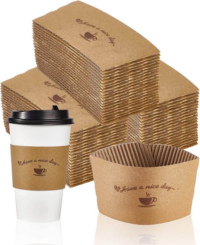 LITOPAK 200 Packs Kraft Paper Coffee Cup Sleeves, Coffee Sleeves, Disposable by LITOPAK