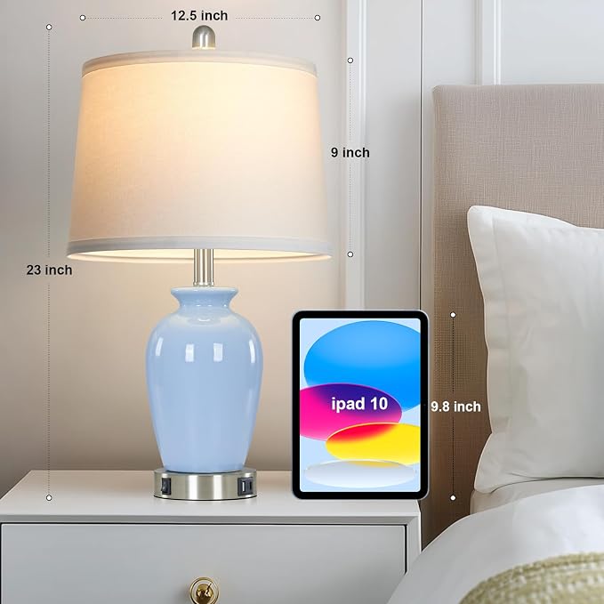 Cinkeda 23" Light Blue Ceramic Table Lamp Set of 2 - Image 2
