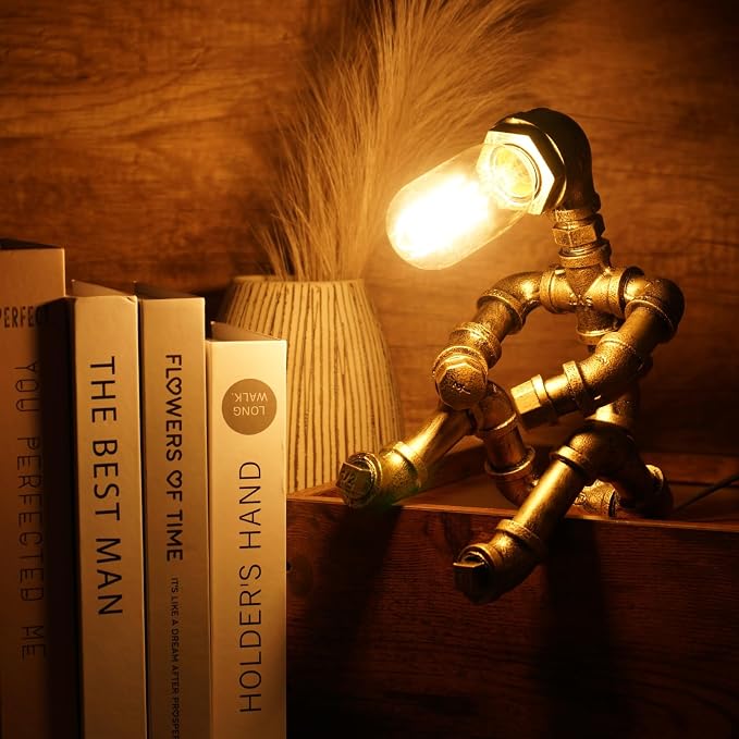Steampunk Table Lamp, Vintage Industrial Metal Robot Table lamp, Creative Water - Image 4