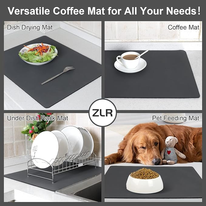 ZLR Coffee Bar Mat for Keurig & Nespresso, Dark Gray | Absorbent Dish Drying Mat - Image 6