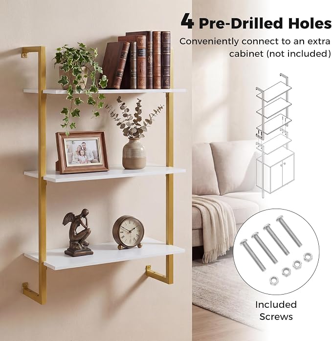 Giantex 3-Tier Wall-Mounted Bookshelf Set of 2, Modern Floating Storage Display - Image 5