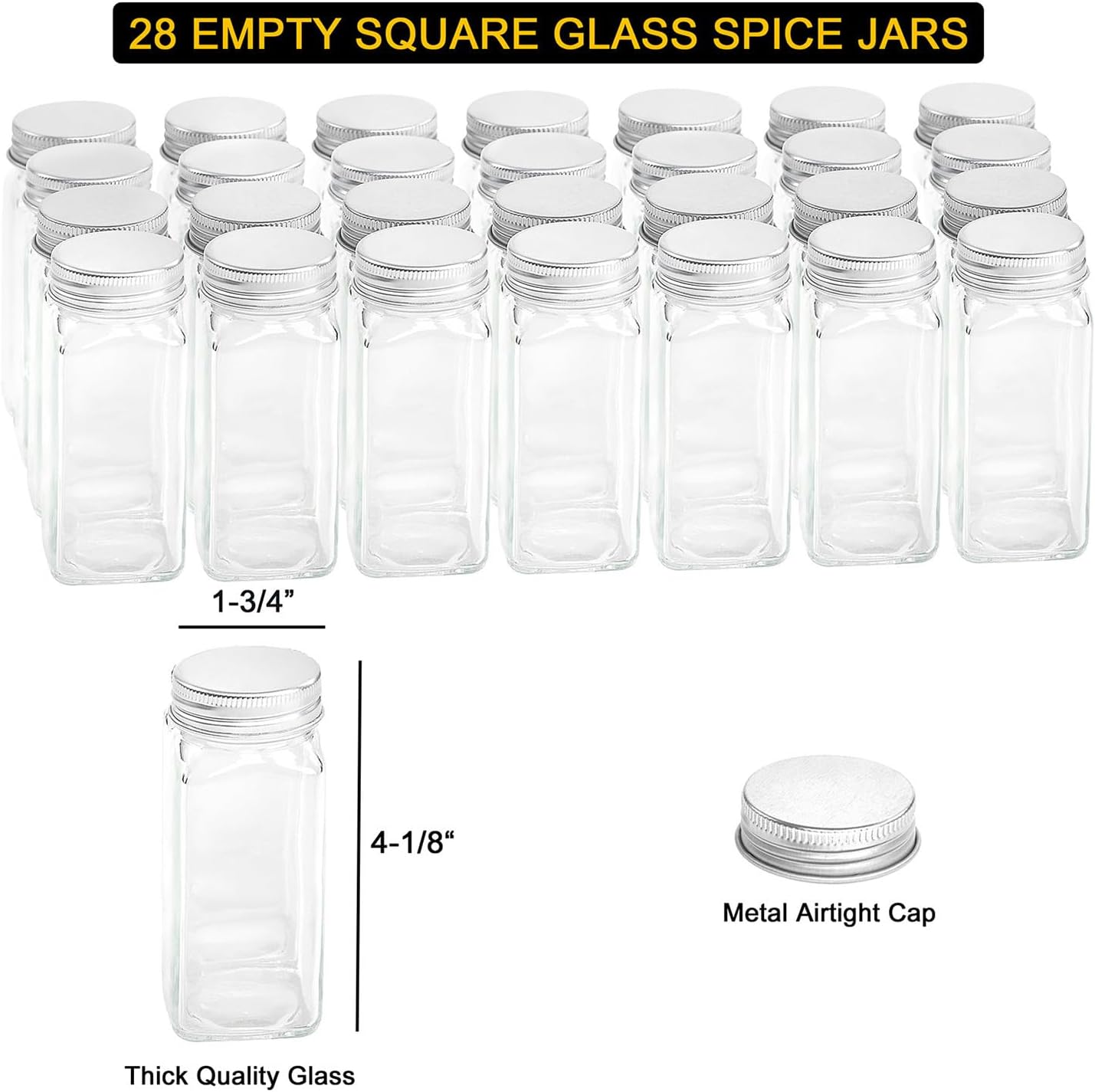 SpaceAid Spice Rack Organizer with 20 Spice Jars, 386 Spice Labels, Chalk Marker and Funnel Set for Cabinet, Countertop, Pantry, Cupboard or Door & Wall Mount - 20 Jars, 9.8" W × 10.8“H, Black