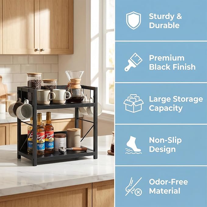 2 Tier Kitchen Counter Shelf Organizer, Coffee Bar Station Organizer, Space - Image 4