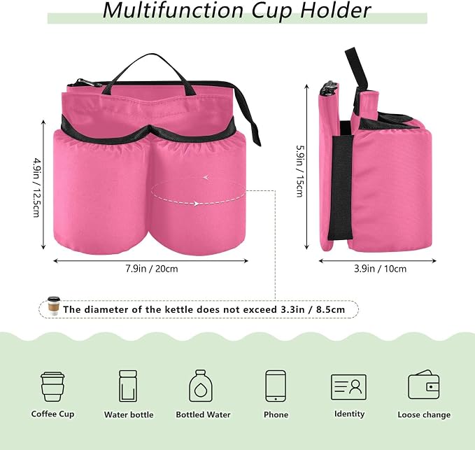 DOMIKING Neon Pink Travel Luggage Cup Holder - Image 2