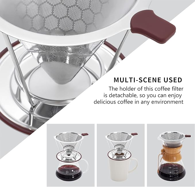 Pour Over Coffee Dripper Stainless Steel Coffee Filter Metal Cone Filter - Image 4