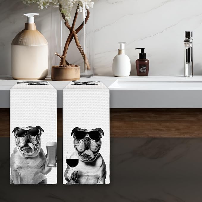 English Bulldog Gifts Wine Kitchen Towels Set of 2, Funny English Bulldog Wine - Image 5