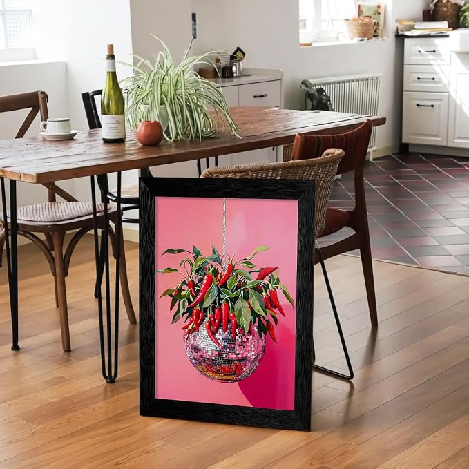Black Framed Disco Ball With Red Chili Pepper Wall Art 08x10 inch Funky - Image 3