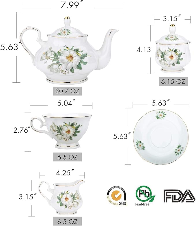 CHENP.HMC Porcelain Tea Set Tea Cup Set 22-Piece Porcelain Ceramic Coffee Tea - Image 4