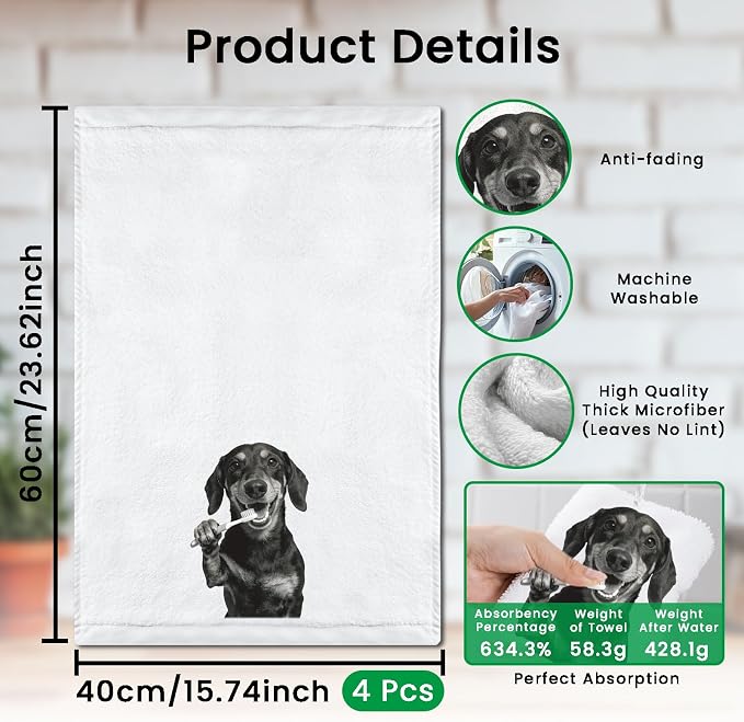 CUTHOLLOW Bath Dachshund Decorative Kitchen Towels Set of 4, 15.74"x23.62" Soft - Image 2