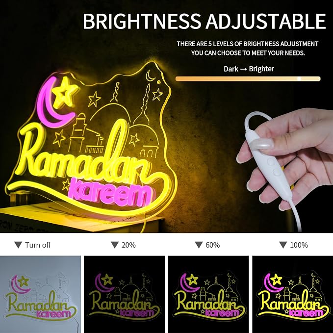 Ramadan Kareem Neon Sign for Wall Decor Dimmable Islamic Mubarak Led Neon - Image 4