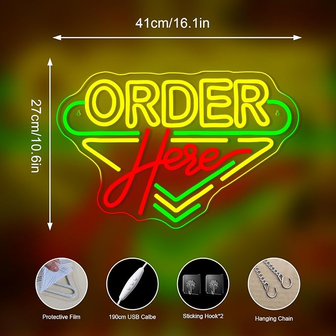 Order Here Neon Sign Coffee Store Neon Lights Business Neon Signs Wall Decor - Image 4