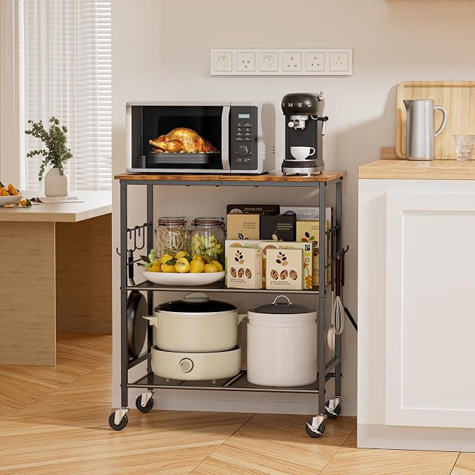 NTE Rolling Kitchen Microwave Cart, 3 Tier Microwave Stand - Image 4