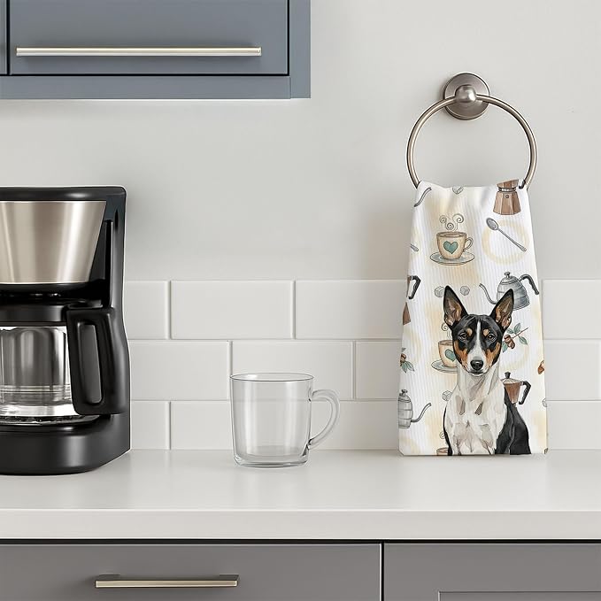 Caroline's Treasures Black and White Basenji Coffee Bar Kitchen Towel Velour - Image 3