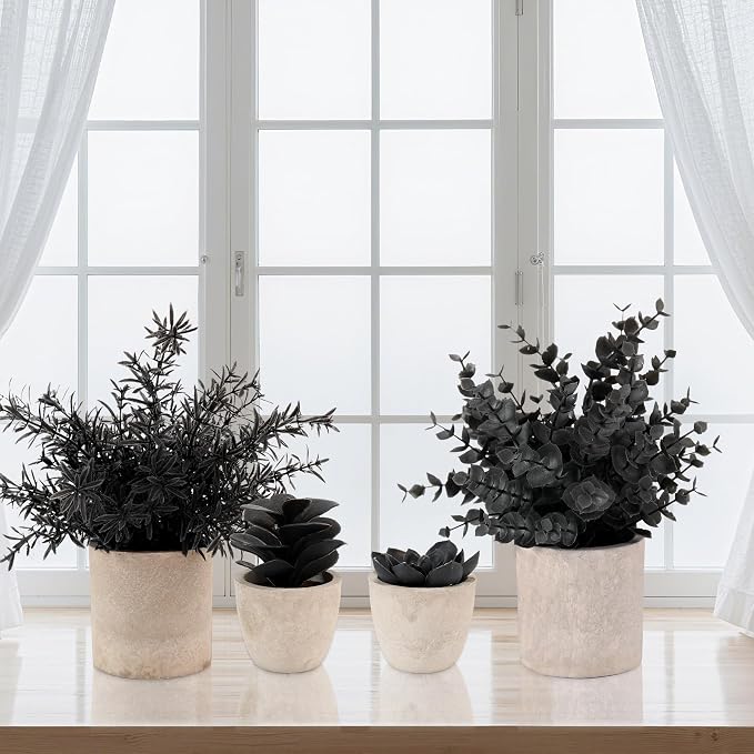ALAGIRLS 4 Packs Fake Plants Small Artificial Plants Indoor Black Eucalyptus - Image 6