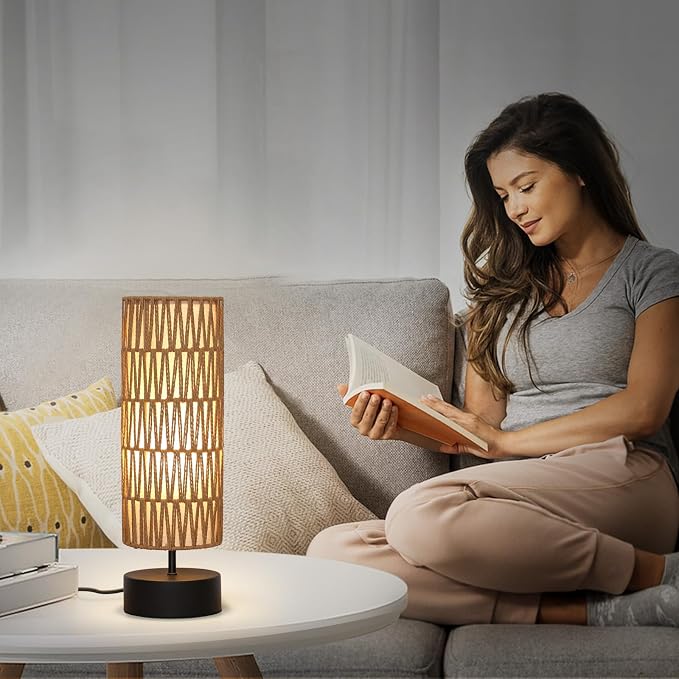 Rattan Table Lamp, Touch Control Bedside Table Lamp - Image 5