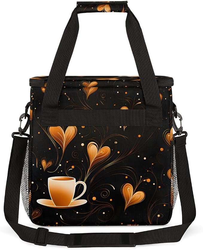 Coffee Theme Travel Coffee Maker Carrying Bag Coffee Cup Design Large Organizer - Image 5