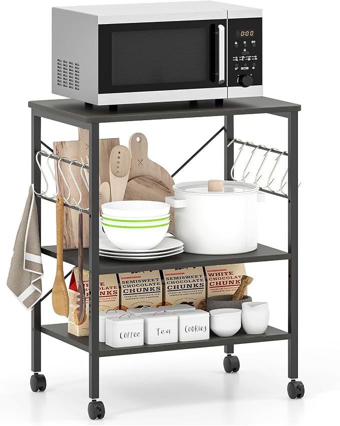 Giantex Kitchen Bakers Rack 3-Tier Microwave Cart on Wheels, Industrial Utility by Giantex