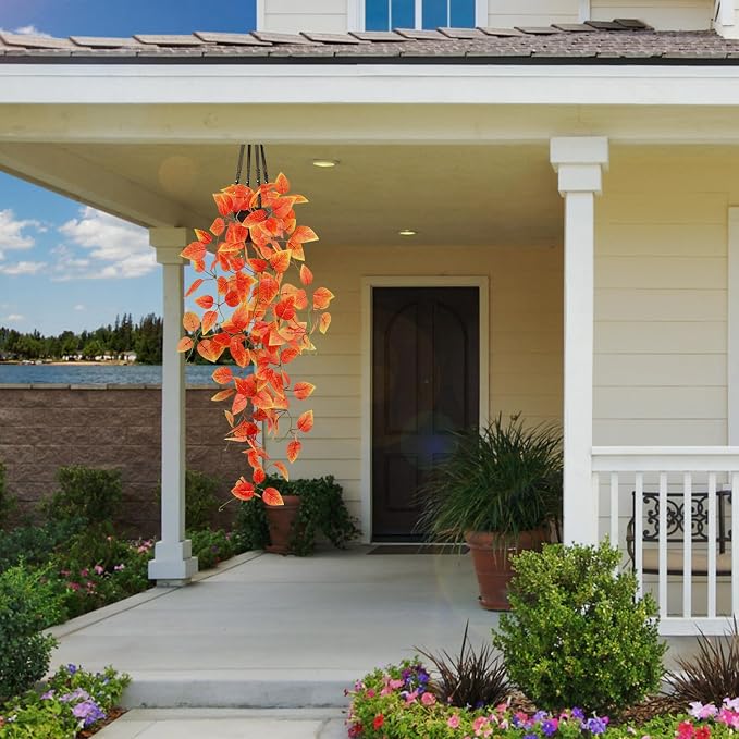 2 Pack Artificial Fall Plants Hanging Orange Vines Potted Fall Foliage Fake - Image 6
