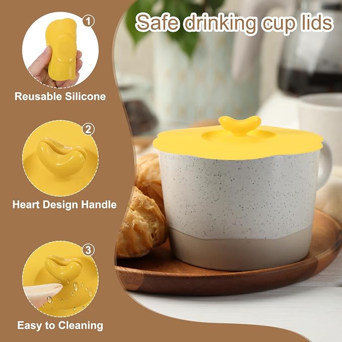 uxcell 3Pcs Silicone Cup Covers, 4.72" Heart Universal Cup Lids Reusable - Image 3