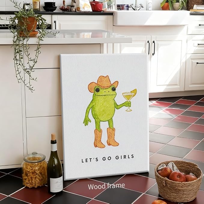 Wrapped Framed Funny Western Cowboy Frog Wall Art 20x30 inch Rustic Farmhouse - Image 4
