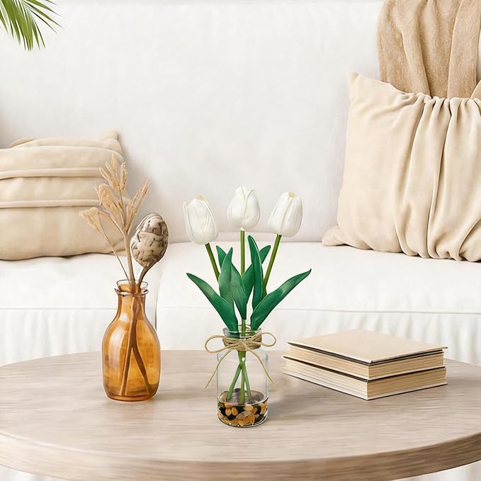 2 Packs Faux Flowers Artificial Tulips in Glass Vase - Image 7
