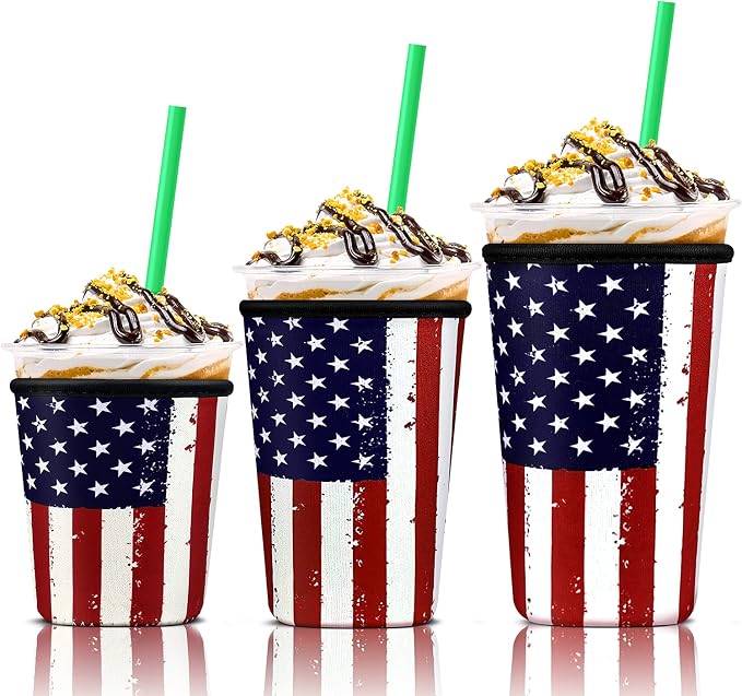 3 Pack Iced Coffee Cup Sleeve for Large Sized Cups, Reusable Neoprene Iced by KPX
