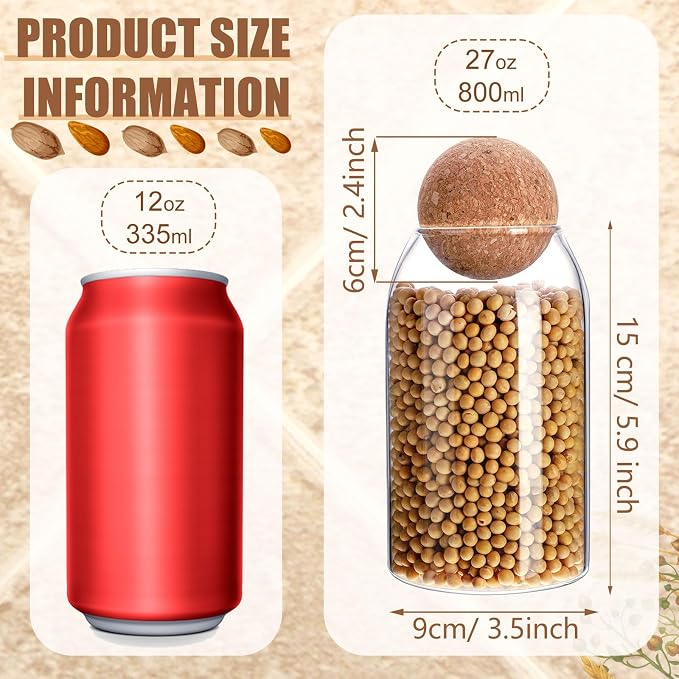 Cunhill 3 Pcs Glass Jar with Ball Cork Lid Decorative Round Bottle Sealed - Image 4