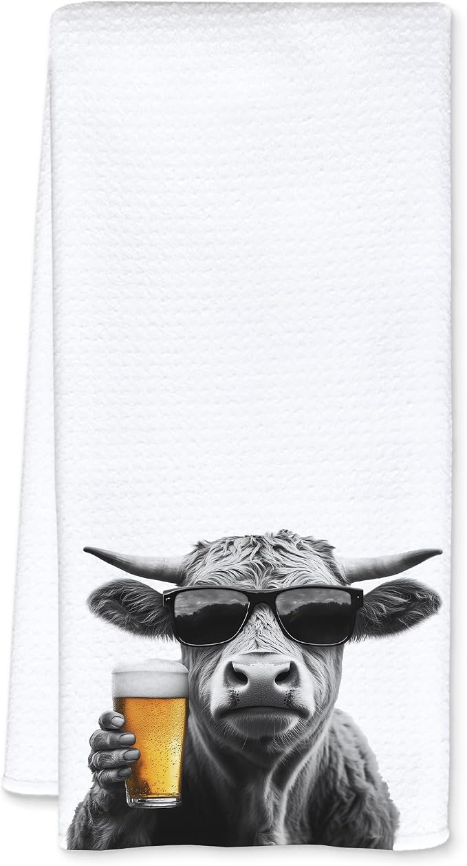 Funny Cow Beer Kitchen Towels, Cow Gifts Dish Tea Towels by Unknown