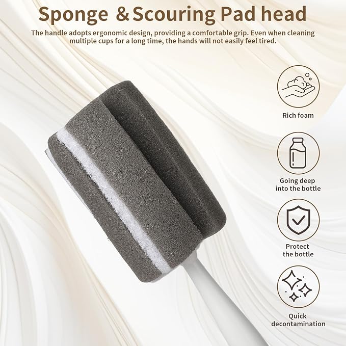 Sponge Bottle Brush Adjustable Long Handle Up to 14.5” 2-Pack | 14.5" - Image 5
