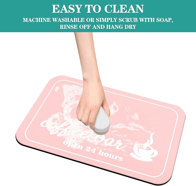 Coffee Mat - Pinks Coffee Time Absorbent Coffee Bar Mat - Drying Mat Waterproof - Image 6