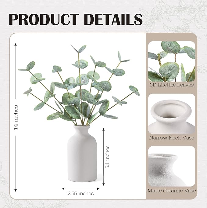 Artificial Eucalyptus Stems in Ceramic Vase - Image 3