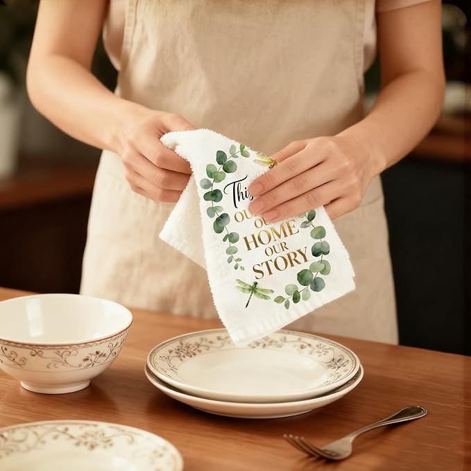 CUTHOLLOW Eucalyptus Leaves and New Home Decorative Kitchen Towels Set of 4 - Image 7