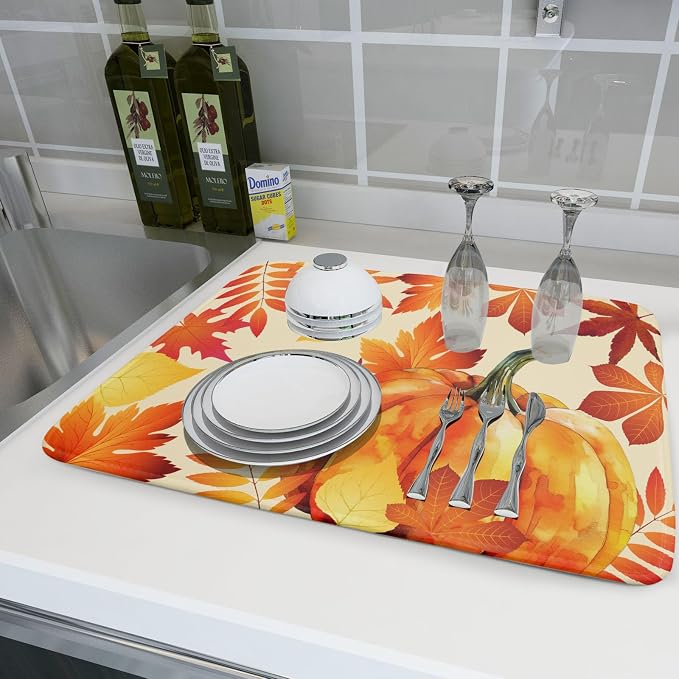 Autumn Pumpkin Maple Leaf Dish Drying Mat - Image 6