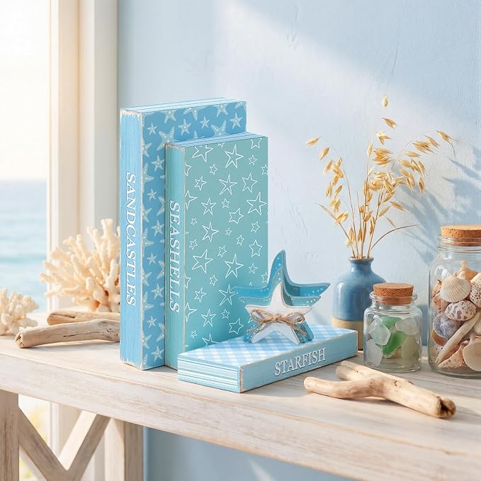Amyhill 4 Pcs Beach Table Decor, Wooden Coastal Decorative Books - Image 8