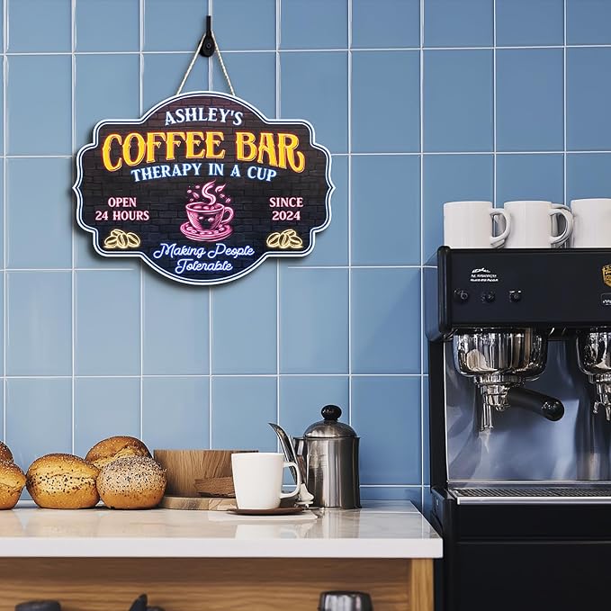 THUYPT Personalized Coffee Sign, Coffee Wooden Sign Plaque Wall Hanging Coffee - Image 6