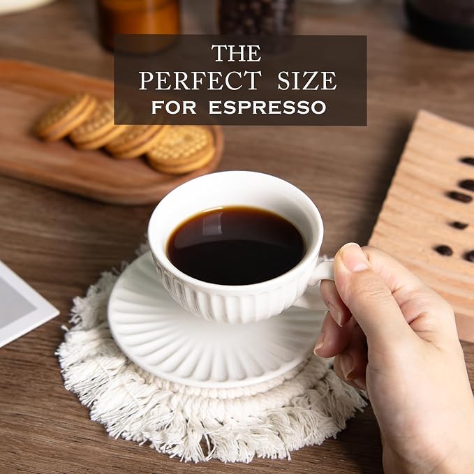 4 oz White Espresso Cups Set of 2, Ceramic Cappuccino Cups - Image 4