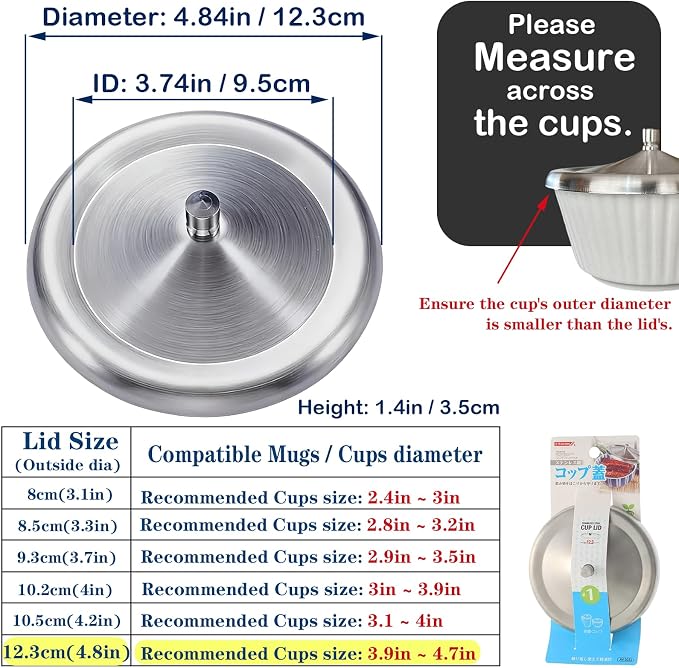 2Pcs Stainless Steel Cup Covers, 4.8Inch Coffee Mug Lid, Metal Tea Cup Cover - Image 2
