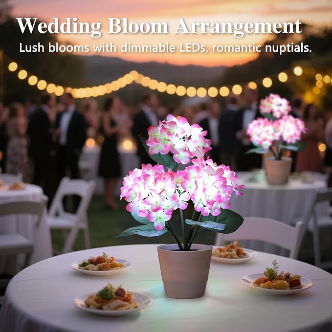 Pink Artificial Hydrangea LED Flower Pot - Image 4