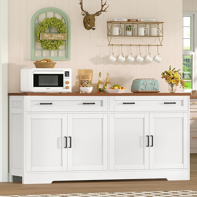 usikey 63" Buffet Cabinet with Storage, Large Sideboard Buffet Cabinet with 2 - Image 2