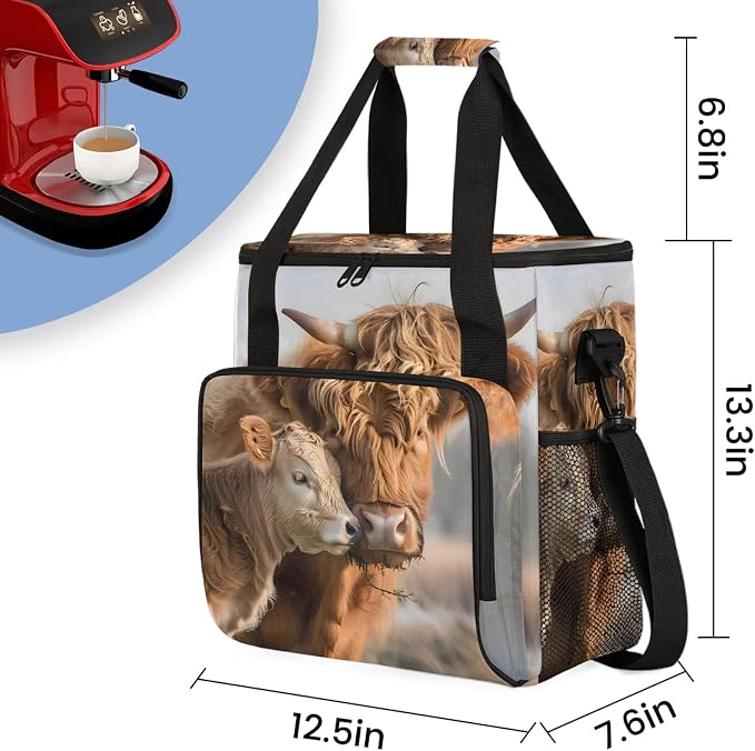 Farmhouse Highland Cow Coffee Maker Carring Bag, Large Insulated Storage - Image 2