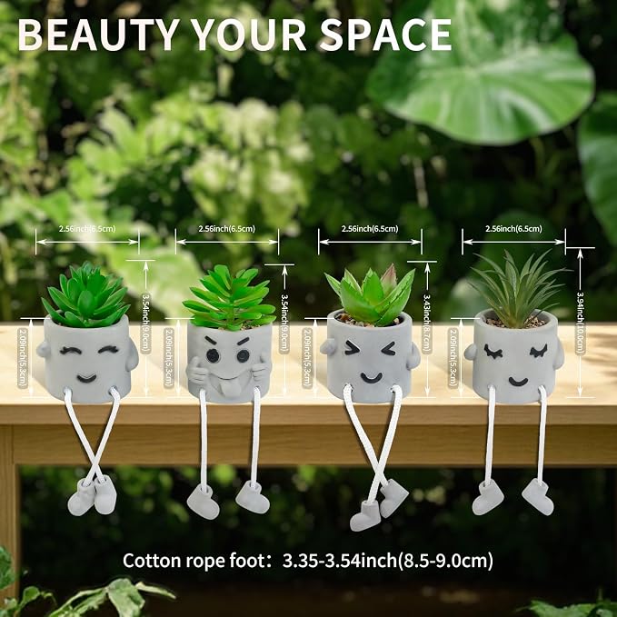 Set of 4 Small Faux Succulents in Cement Pots - Image 2