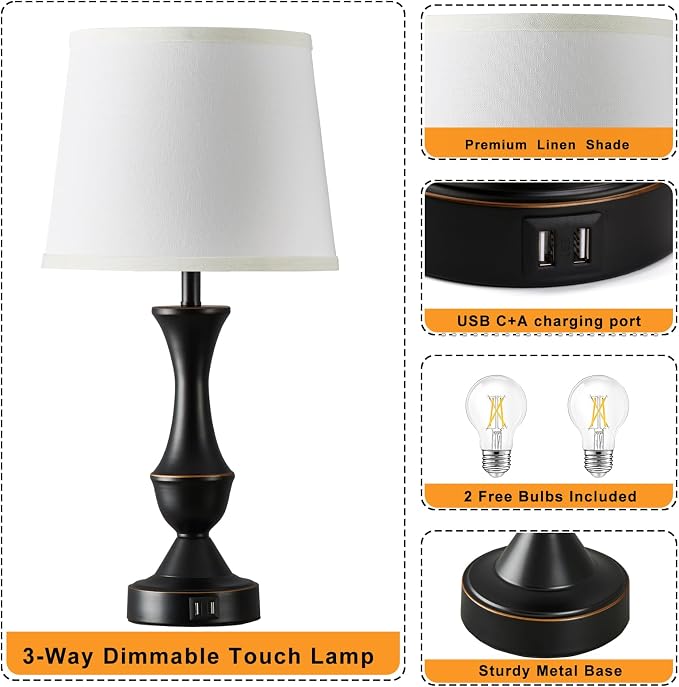 Luvkczc Touch Table Lamps Set of 2, Dimmable Nightstand Lamps, Table lamp - Image 4