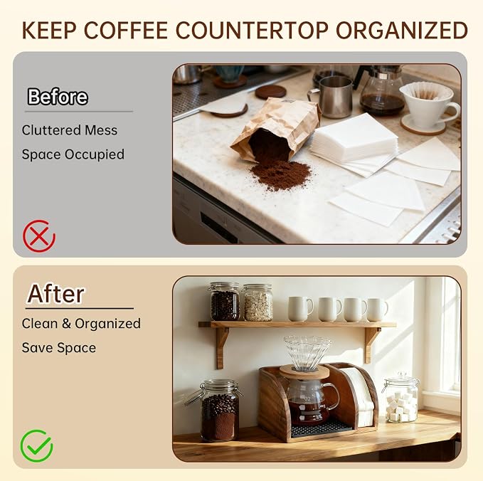 Acacia Wood Coffee Bar Station Organizer Stand, Wooden Pour Over Maker Caddy - Image 6