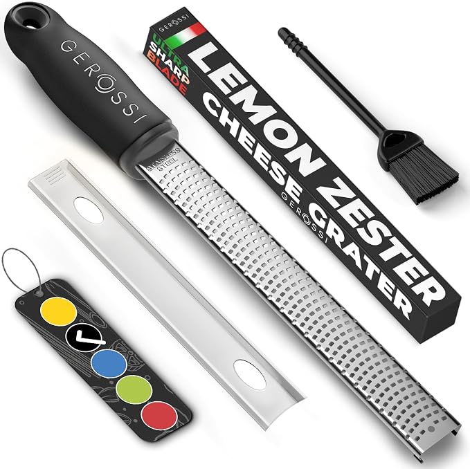 Stainless Steel Cheese Grater & Lemon Zester w/Extra Sharp Blade by GEROSSI