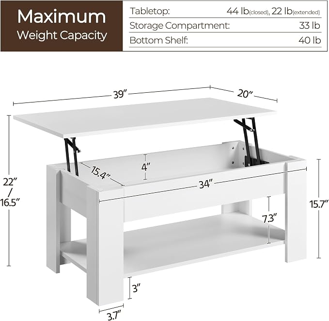 Yaheetech Lift Top Coffee Table - Image 3